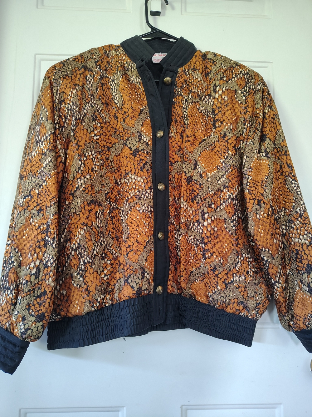 Vintage Jerri Sherman 100% Silk Snakeskin Print Bomber Jacket Size 14